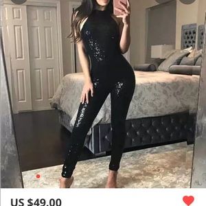 Black backless sequin jumpsuit S